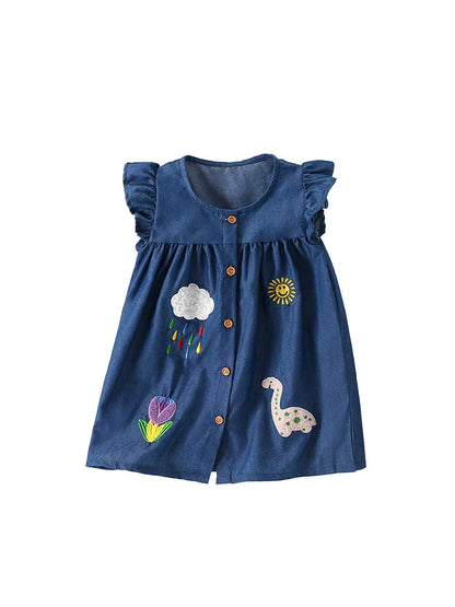 Summer Arrival Embroidered Pattern Fly Sleeves Single Breasted Dress for Stylish Girls, MyKids-USA®, Baby & Toddler Dresses, MyKids-USA -  -  -  -  -  -  - 
