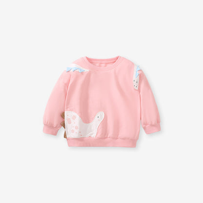 Baby Girl Cartoon Patched Pattern Solid Color Cute Hoodie