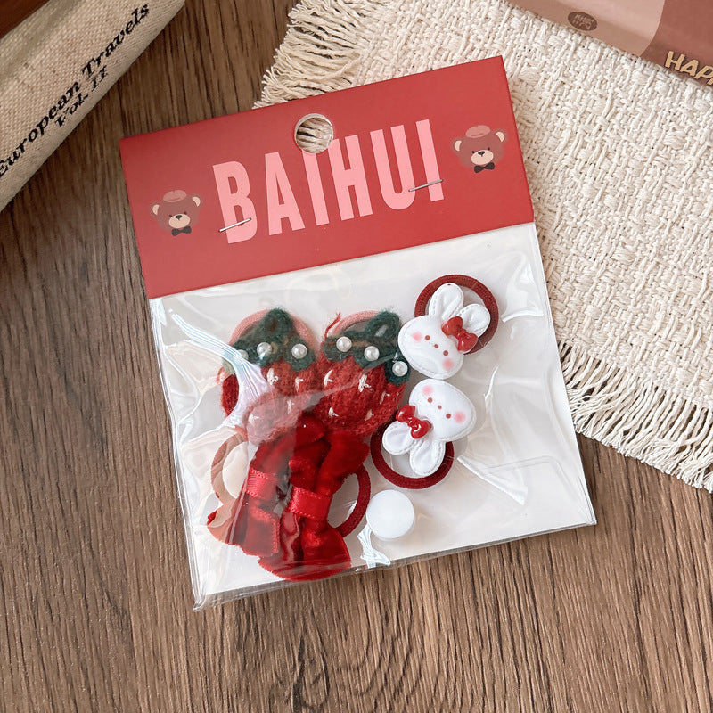 Collection of 6 Cute Red Color Hair Ties, MyKids-USA®, Ponytail Holders, MyKids-USA - Size/Age - Average Size (0-12Y） - Color - Red -  -  - TR2604012354-D.