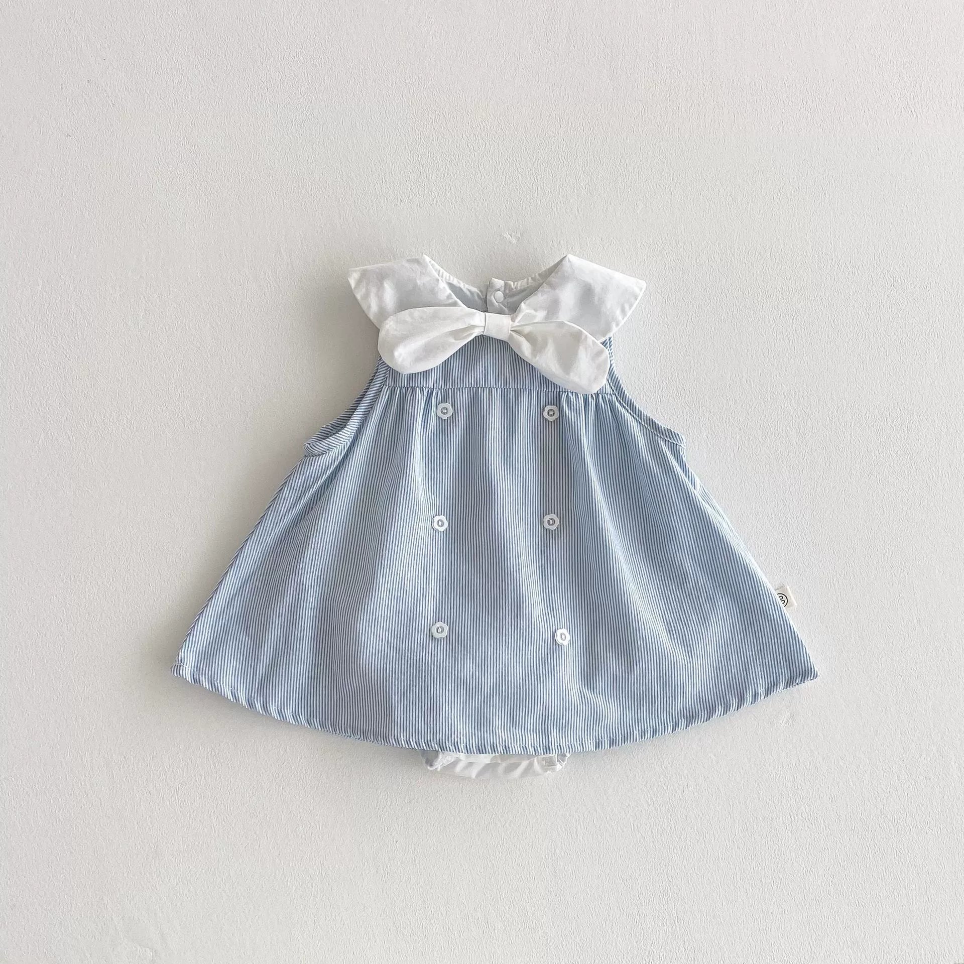 Summer Arrival Baby Girl Striped Pattern Sleeveless Dress with Butterfly-bow Tied Collar, MyKids-USA®, Baby & Toddler Dresses, MyKids-USA -  -  -  -  -  -  - 