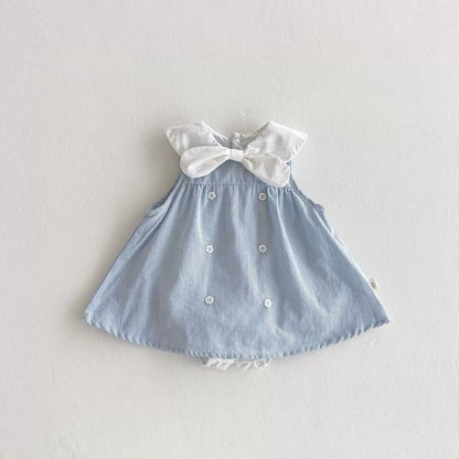 Summer Arrival Baby Girl Striped Pattern Sleeveless Dress with Butterfly-bow Tied Collar, MyKids-USA®, Baby & Toddler Dresses, MyKids-USA -  -  -  -  -  -  - 