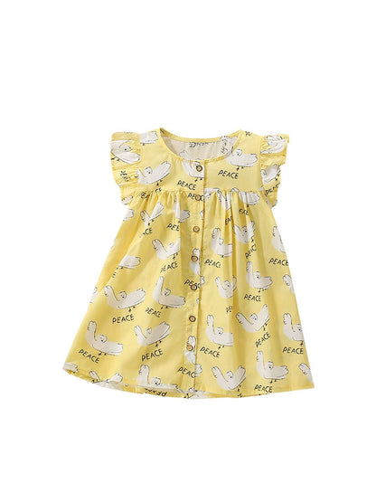 Summer Arrival Cartoon and Letters Pattern Fly Sleeves Dress for Stylish Girls, MyKids-USA®, Baby & Toddler Dresses, MyKids-USA -  -  -  -  -  -  - 