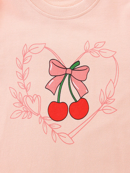 Autumn and Spring Arrival Cherry Cartoon Pattern Long Sleeves Sweatshirt for Stylish Girls