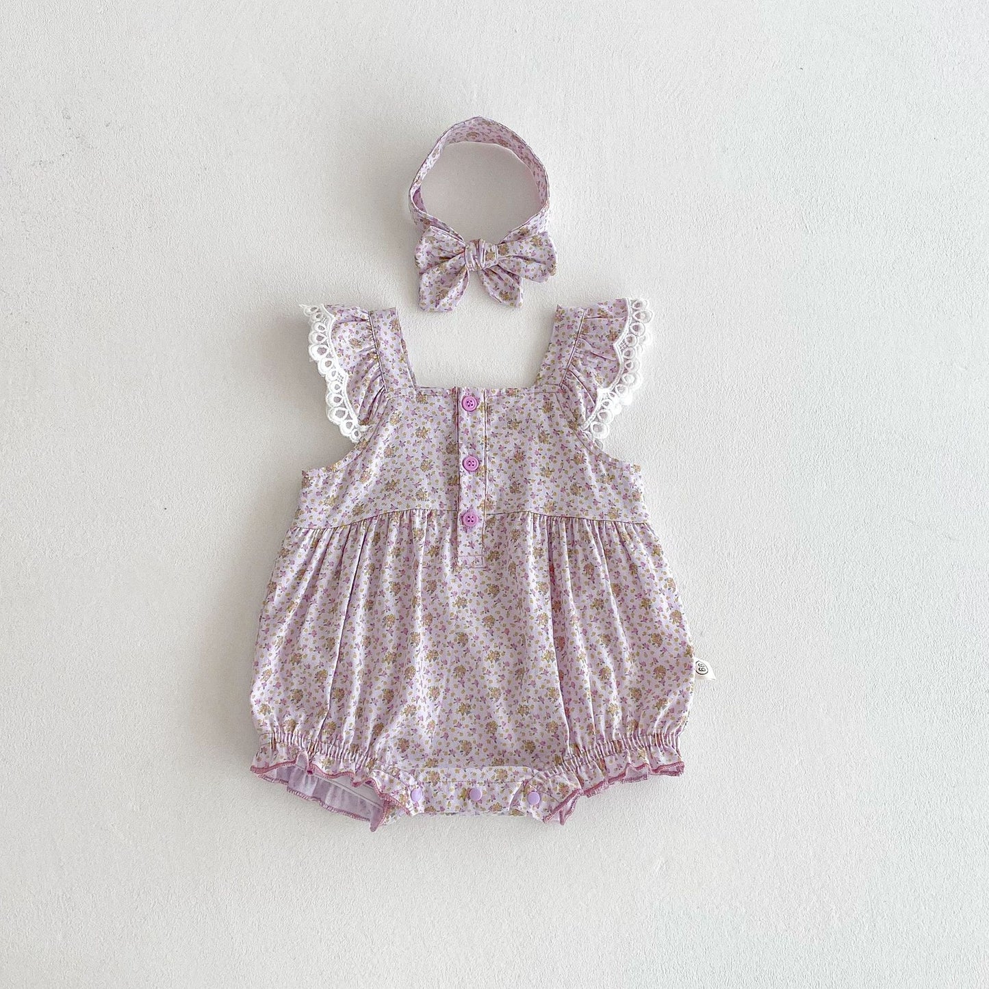 Summer Arrival Baby Girls Cute Floral Pattern Fly Sleeves Onesies, MyKids-USA®, Baby One-Pieces, MyKids-USA - Size/Age - 66 (3-6M) - Color - Purple -  -  - TR2504261956-B