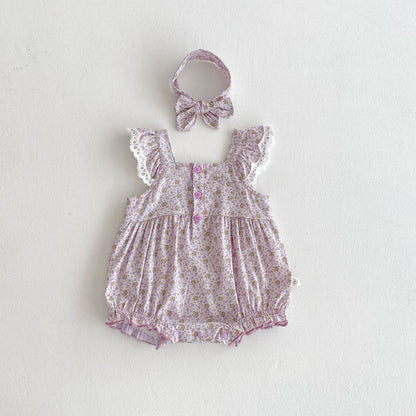 Summer Arrival Baby Girls Cute Floral Pattern Fly Sleeves Onesies, MyKids-USA®, Baby One-Pieces, MyKids-USA - Size/Age - 66 (3-6M) - Color - Purple -  -  - TR2504261956-B