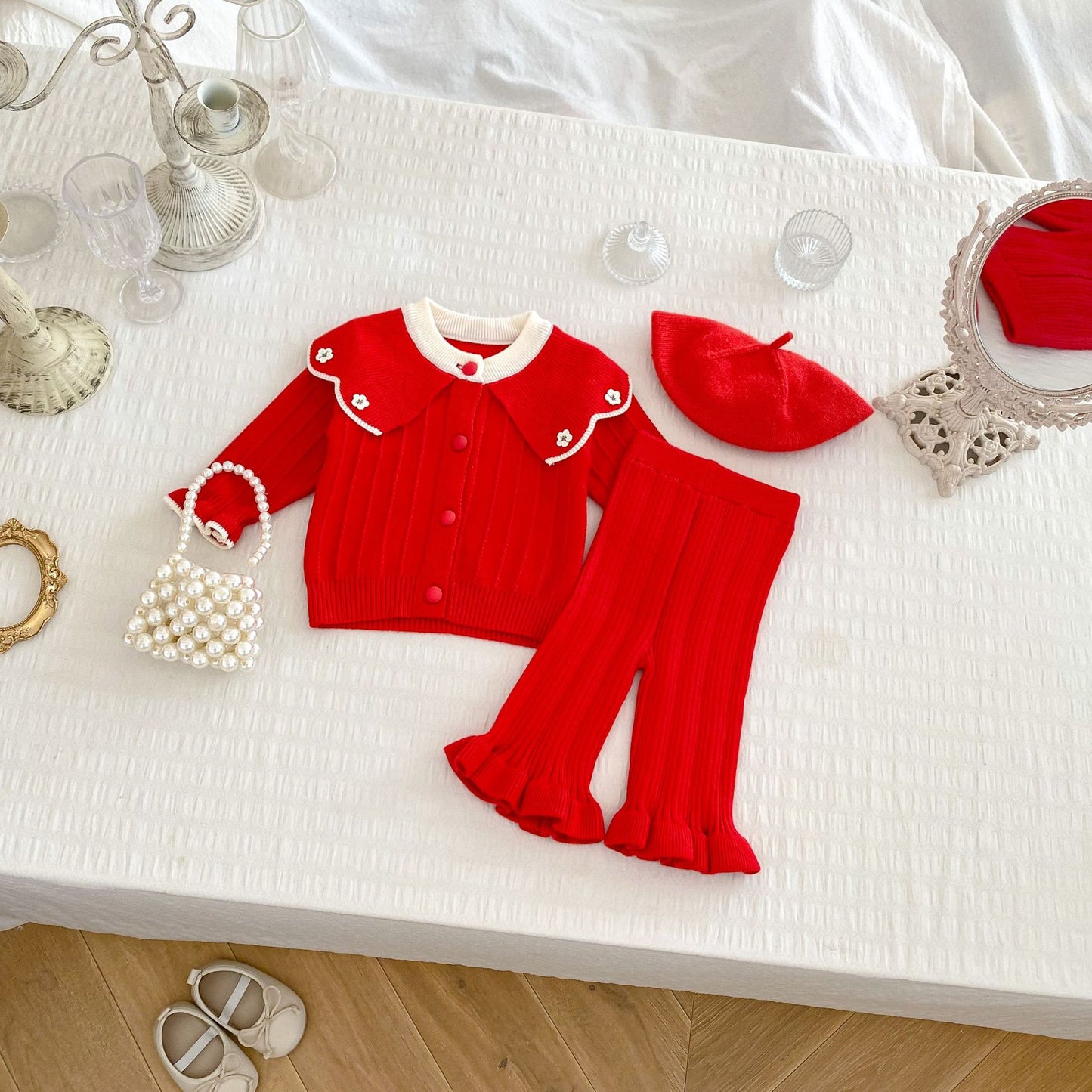 Arrival Autumn Baby Girls Long Sleeves Simple Flowers Embroidered Knitted Cardigan and Solid Color Long Trousers – Clothing Set, MyKids-USA®, Baby & Toddler Outfits, MyKids-USA - Size/Age - 66 (3-6M) - Color - Red -  -  - TR2410131624-B
