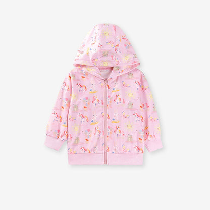 Spring and Autumn Girls Unicorn and Flowers Cartoon Pattern Long Sleeves Zip-up Coat, MyKids-USA®, Baby & Toddler Coats & Jackets, MyKids-USA -  -  -  -  -  -  - 