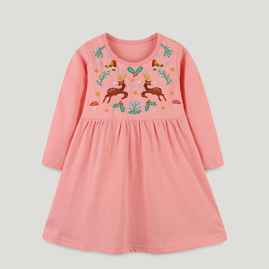 Autumn Embroidered Pattern Long Sleeve Cartoon Dress, MyKids-USA®, Baby & Toddler Dresses, MyKids-USA - Size/Age - 90 (12-24M) - Color - Pink -  -  - JM2307192119-A