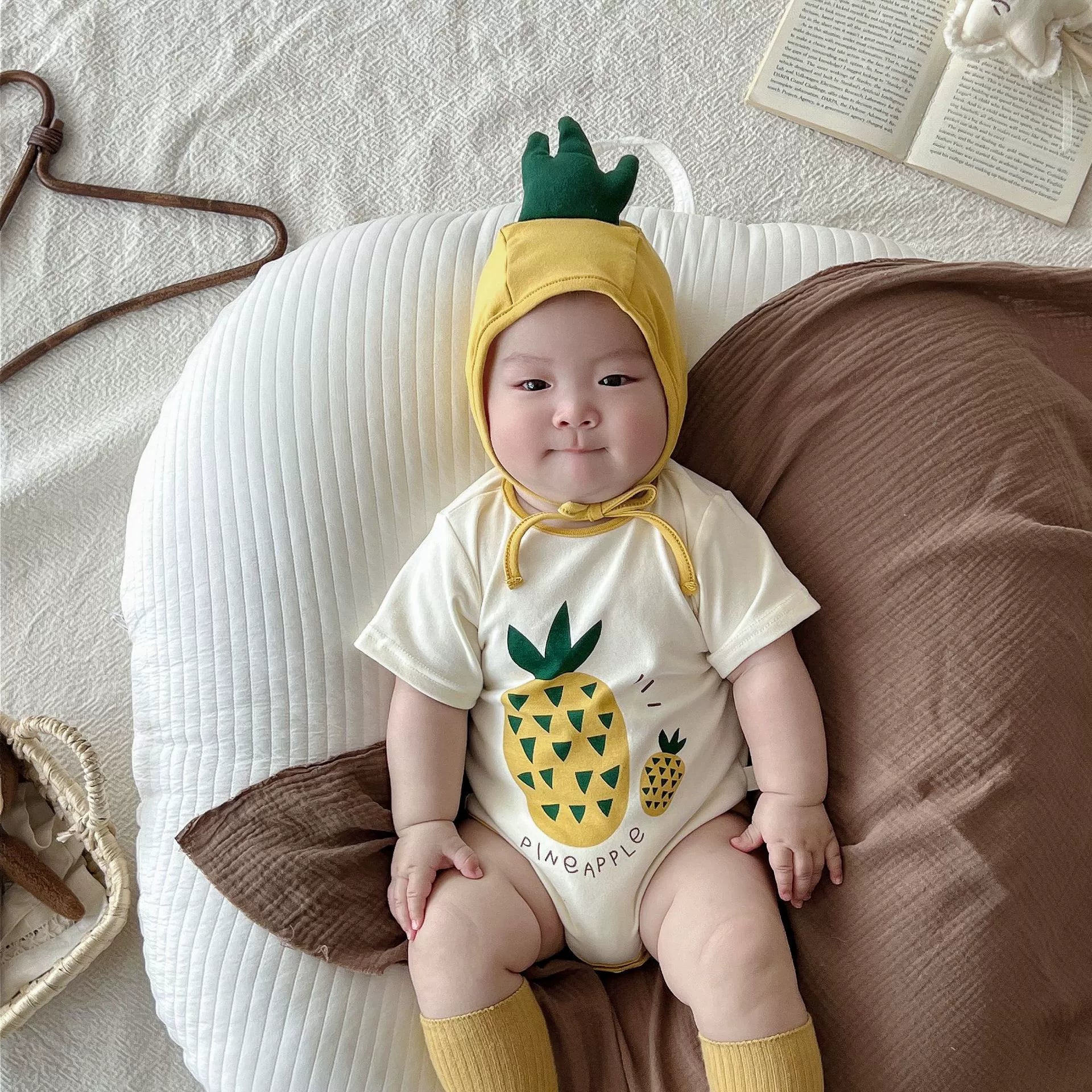 Summer Arrival Baby Unisex Pineapple and Letters Pattern Short Sleeves Onesies, MyKids-USA®, Baby One-Pieces, MyKids-USA - Size/Age - 66 (3-6M) - Color - Light Yellow -  -  - TR2506252122-A