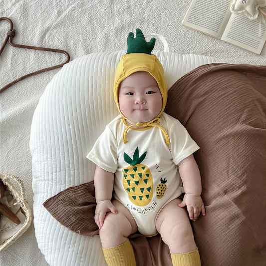 Summer Arrival Baby Unisex Pineapple and Letters Pattern Short Sleeves Onesies, MyKids-USA®, Baby One-Pieces, MyKids-USA - Size/Age - 66 (3-6M) - Color - Light Yellow -  -  - TR2506252122-A