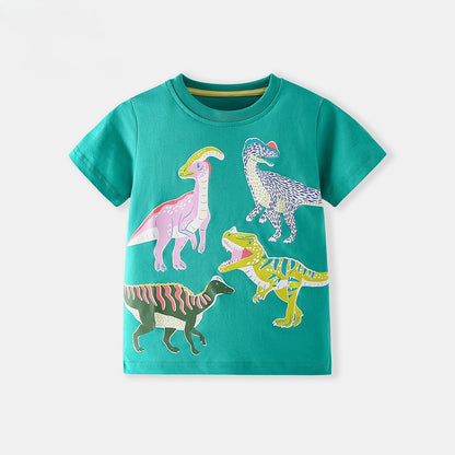 Summer Boys’ Green Animals Pattern T-shirt