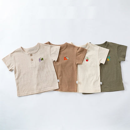 Summer Baby Kids Unisex Fruit Embroidered Logo Short Sleeves Simple T-Shirt