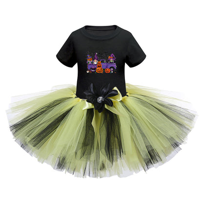 Arrival Girls’ Halloween Costume: Short Sleeves Cartoon Print Witches Cosplay Party Tulle Patchwork Dress, MyKids-USA®, Costume Dresses, MyKids-USA -  -  -  -  -  -  - .