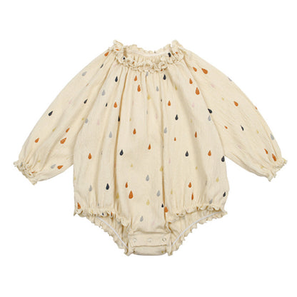 Autumn Hot Selling Baby Unisex Raindrops Pattern Long Sleeves Ruffle Neck Loose Onesies