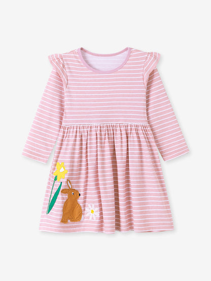 Autumn and Spring Arrival Striped and Cartoon Pattern Long Sleeves Dress for Stylish Girls, MyKids-USA®, Baby & Toddler Dresses, MyKids-USA - Size/Age - 90 (12-24M) - Color - Pink -  -  - TR2507272108-A