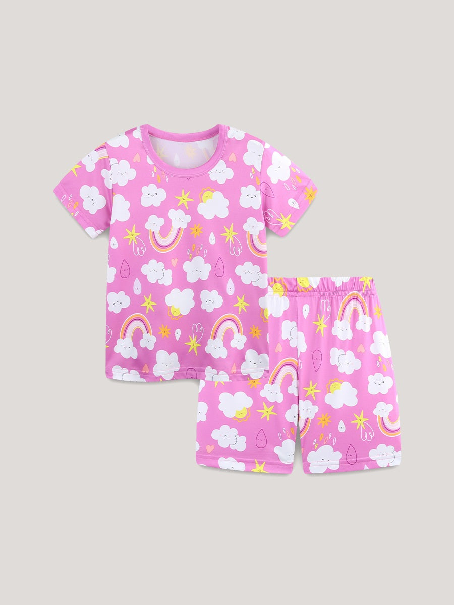 Arrival Summer Baby Kids Girls Short Sleeves Rainbow Pattern T-shirt and Shorts Clothing Set