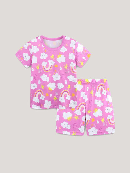 Arrival Summer Baby Kids Girls Short Sleeves Rainbow Pattern T-shirt and Shorts Clothing Set