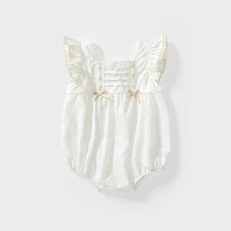 Summer Arrival Baby Girls Fly Sleeves Simple Lace Pattern Onesies, MyKids-USA®, Baby One-Pieces, MyKids-USA - Size/Age - 66 (3-6M) - Color - Beige -  -  - TR2504212059-A