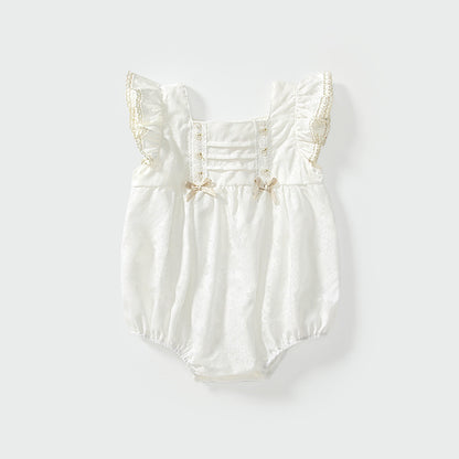 Summer Arrival Baby Girls Fly Sleeves Simple Lace Pattern Onesies, MyKids-USA®, Baby One-Pieces, MyKids-USA - Size/Age - 66 (3-6M) - Color - Beige -  -  - TR2504212059-A
