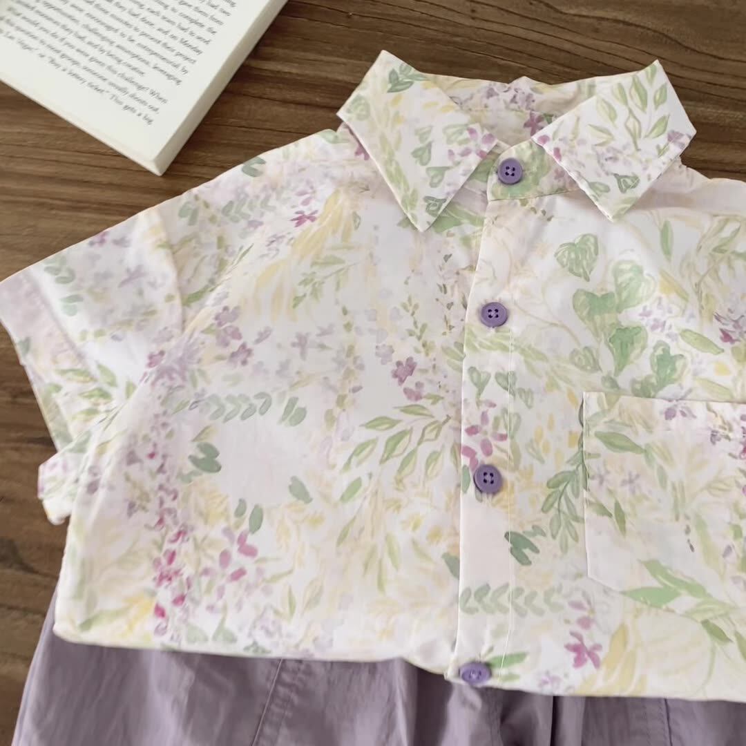 Summer Kids Unisex Casual and Versatile Short Sleeves Turn-down Collar Floral Shirt, MyKids-USA®, Shirts, MyKids-USA -  -  -  -  -  -  - .
