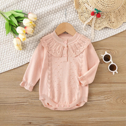 Autumn Arrival Baby Girls Knitted Long Sleeves Hollow-out Pattern Onesies, MyKids-USA®, Bodysuits, MyKids-USA - Size/Age - 66 (3-6M) - Color - Pink -  -  - TR2508132320-B