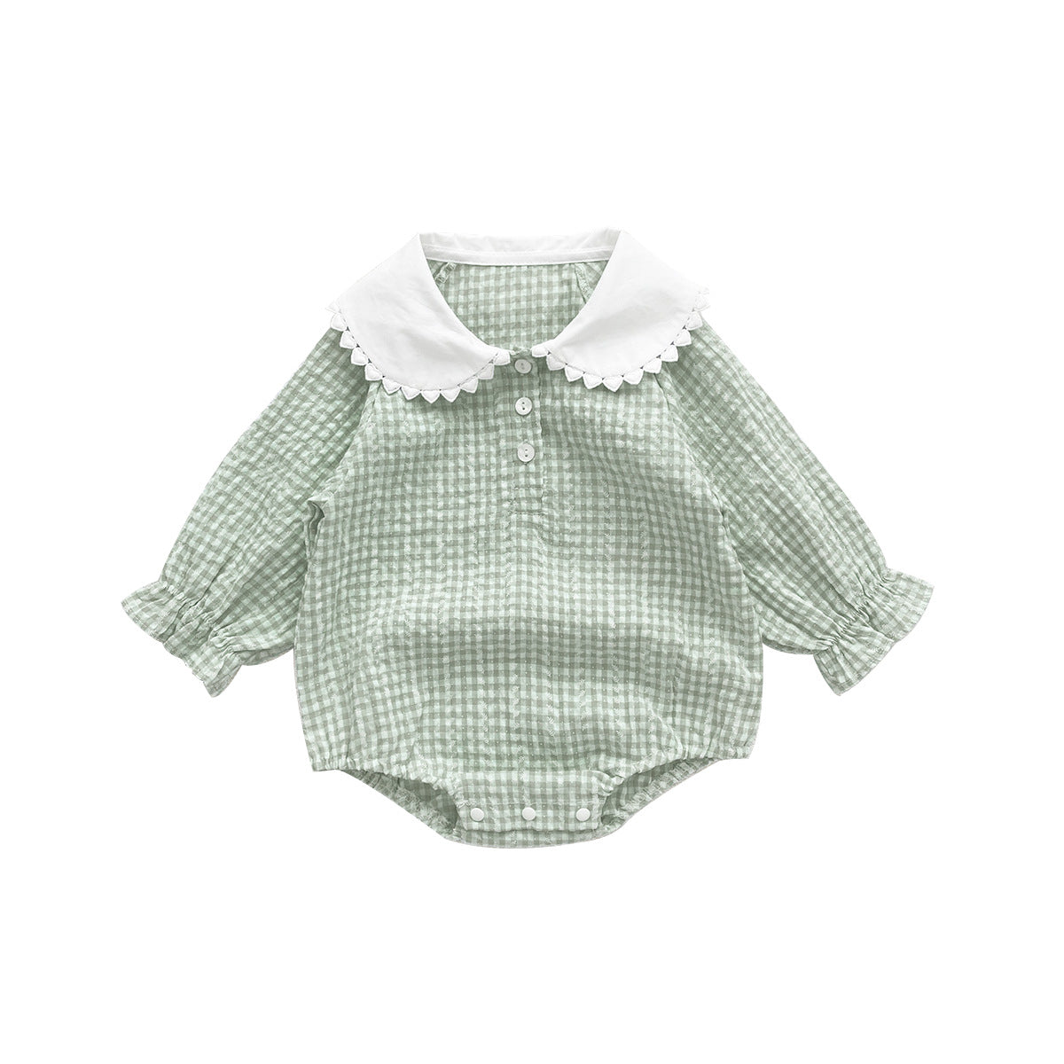 Spring New Arrival Baby Girls Green Plaid Onesie