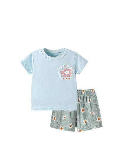 Summer Baby Kids Casual Flowers and Letters Cartoon Pattern T-shirt and Shorts Clothing Set for Girls, MyKids-USA®, Baby & Toddler Outfits, MyKids-USA -  -  -  -  -  -  - 