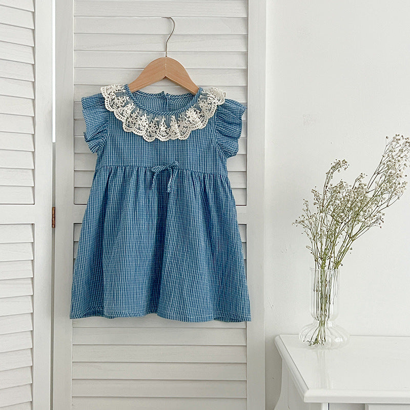 Arrival Summer Girls Blue Plaid Noble Lace Floral Collar Fly Sleeves Onesies And Dress – Princess Sister Matching Set, MyKids-USA®, Baby & Toddler Outfits, MyKids-USA -  -  -  -  -  -  - 