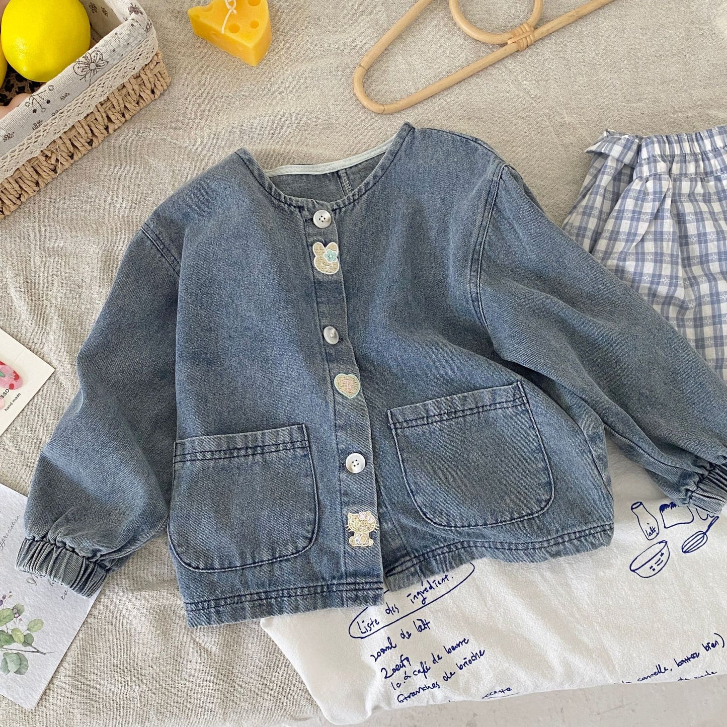 Baby Kids Girls Button Front Design Crew Neck Denim Jacket Coat, MyKids-USA®, Coats & Jackets, MyKids-USA - Size/Age - 90 (12-24M) - Color - Blue -  -  - TR2512082131-A.