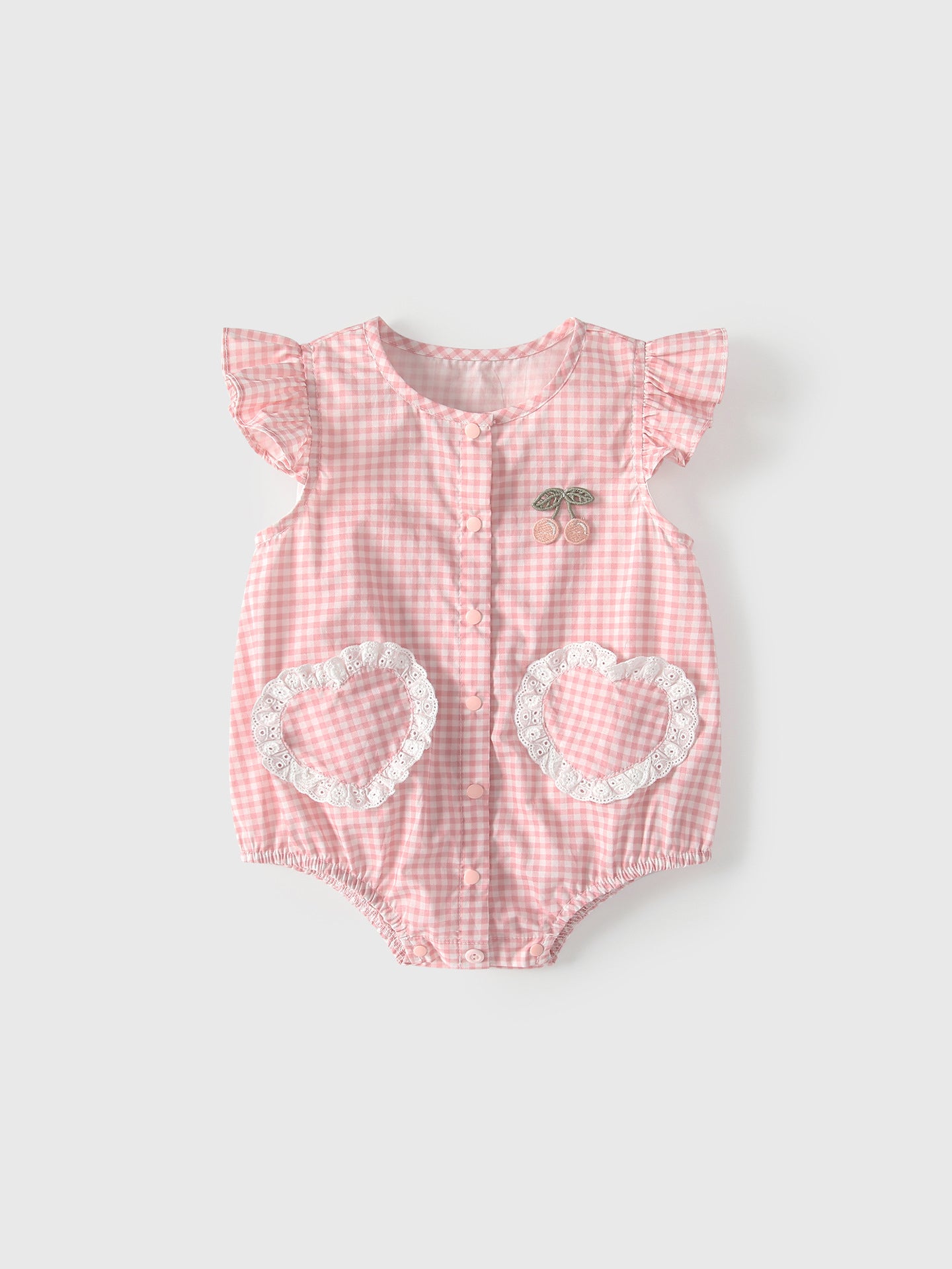 Summer Arrival Baby Girls Fly Sleeves Plaid Pattern Bodysuit, MyKids-USA®, Bodysuits, MyKids-USA - Size/Age - 66 (3-6M) - Color - Pink -  -  - TR2605232059-A.