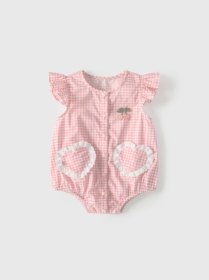 Summer Arrival Baby Girls Fly Sleeves Plaid Pattern Bodysuit, MyKids-USA®, Bodysuits, MyKids-USA - Size/Age - 66 (3-6M) - Color - Pink -  -  - TR2605232059-A.