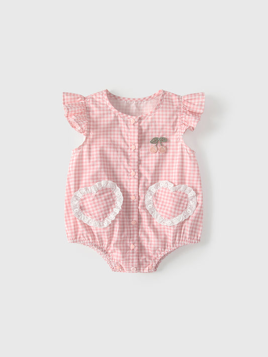 Summer Arrival Baby Girls Fly Sleeves Plaid Pattern Bodysuit, MyKids-USA®, Bodysuits, MyKids-USA - Size/Age - 66 (3-6M) - Color - Pink -  -  - TR2605232059-A.