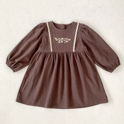 Autumn Baby Girls Northern Europe Style Flowers Embroidered Pattern Long-sleeved Onesies and Dress – Princess Sister Matching Set, MyKids-USA®, Baby & Toddler Dresses, MyKids-USA - Size/Age - 66 (3-6M) - Color - Brown -  -  - TR2506202034-B