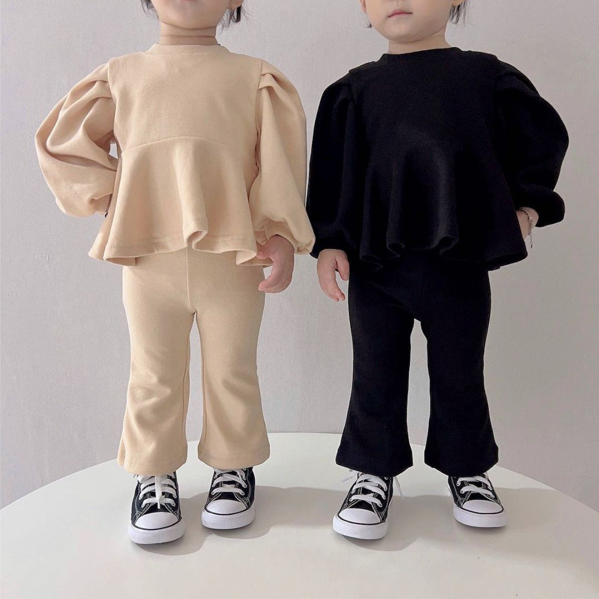 MyKids-USA® Spring and Autumn Baby Kids Girls Long Sleeves Solid Color Pullover and Flared Pants Clothing Set