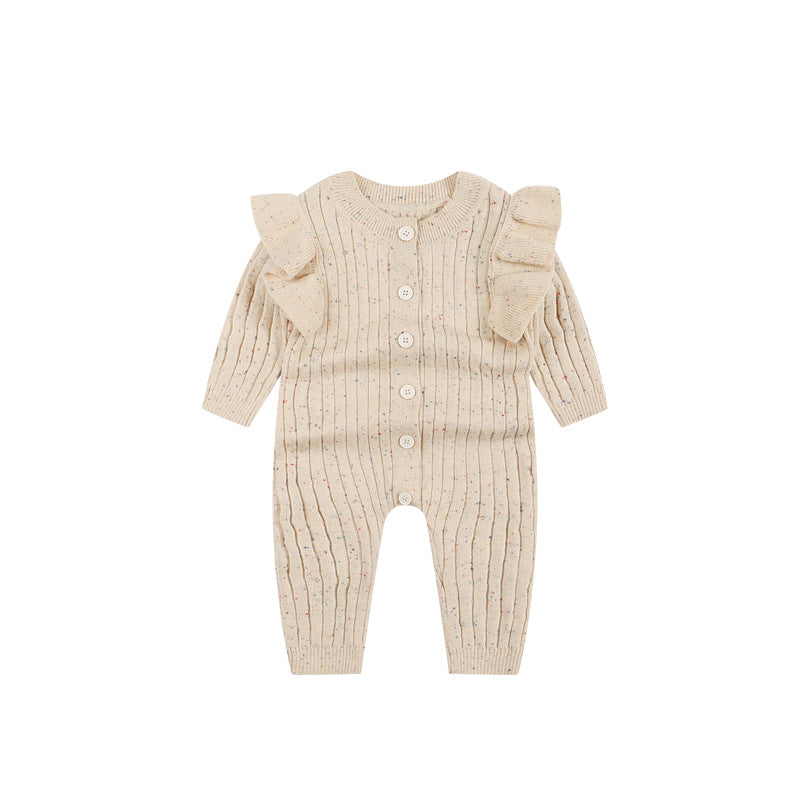 Hot Selling Autumn Baby Kids Long Sleeves Dots Pattern Single Breasted Knitted Rompers