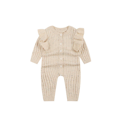 Hot Selling Autumn Baby Kids Long Sleeves Dots Pattern Single Breasted Knitted Rompers