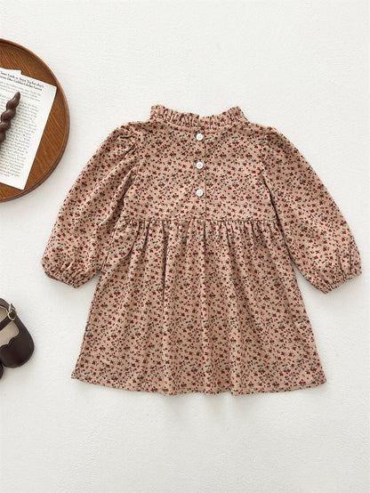 Spring and Autumn Corduroy Long-sleeved Dress with Ruffle Neck for Stylish Girls, MyKids-USA®, Baby & Toddler Dresses, MyKids-USA -  -  -  -  -  -  - 