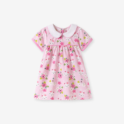 Summer Arrival Flowers and Cartoon Pattern Short Sleeves Dress for Stylish Girls, MyKids-USA®, Baby & Children's Dresses, MyKids-USA - Size/Age - 90 (12-24M) - Color - Pink -  -  - TR2604302352-A.