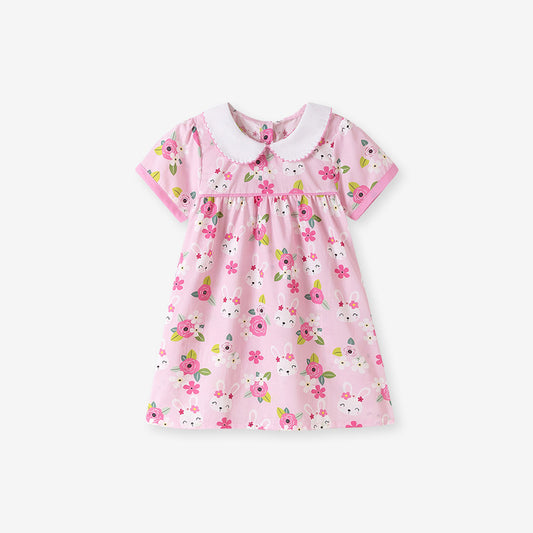 Summer Arrival Flowers and Cartoon Pattern Short Sleeves Dress for Stylish Girls, MyKids-USA®, Baby & Children's Dresses, MyKids-USA - Size/Age - 90 (12-24M) - Color - Pink -  -  - TR2604302352-A.