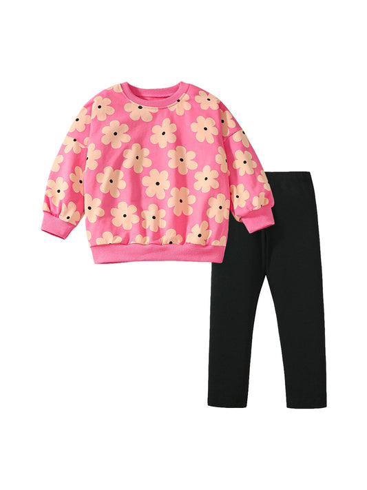 Arrival Spring And Autumn Girls Pretty Flowers Pattern Long Sleeves Top Pullover And Pants Clothing Set, MyKids-USA®, Baby & Toddler Outfits, MyKids-USA - Size/Age - 90 (12-24M) - Color - Pink -  -  - TR2407250910-A