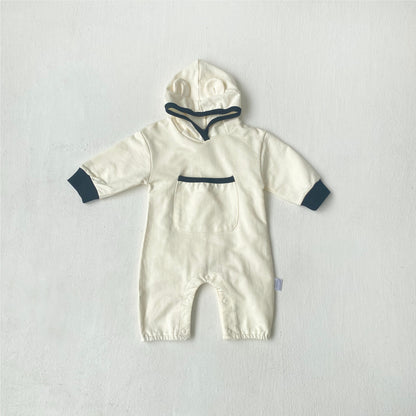 MyKids-USA® Autumn Hot Selling Baby Unisex Color Patchwork Hooded Long Sleeves Romper