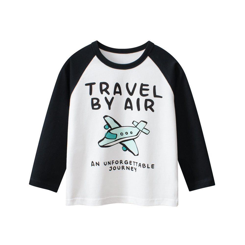 Autumn Baby Kids Boys Letters and Cartoon Print Long Sleeves Crew Neck Color Patchwork Top Shirt, MyKids-USA®, Baby & Toddler Tops, MyKids-USA - Size/Age - 90 (12-24M) - Color - White -  -  - TR2508122211-A
