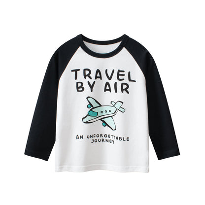Autumn Baby Kids Boys Letters and Cartoon Print Long Sleeves Crew Neck Color Patchwork Top Shirt, MyKids-USA®, Baby & Toddler Tops, MyKids-USA - Size/Age - 90 (12-24M) - Color - White -  -  - TR2508122211-A