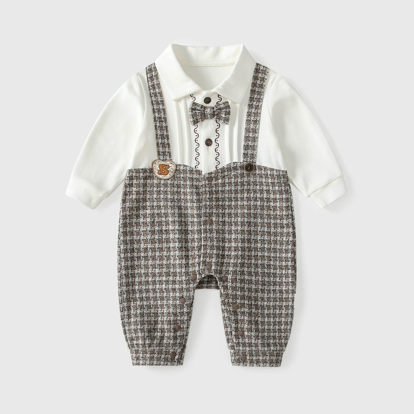 Autumn Hot Selling Baby Boys Color Patchwork Plaid Rompers Bodysuits with Collar, MyKids-USA®, Baby One-Pieces, MyKids-USA - Size/Age - 66 (3-6M) - Color - Black -  -  - TR2509042103-A