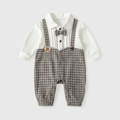 Autumn Hot Selling Baby Boys Color Patchwork Plaid Rompers Bodysuits with Collar, MyKids-USA®, Baby One-Pieces, MyKids-USA - Size/Age - 66 (3-6M) - Color - Black -  -  - TR2509042103-A
