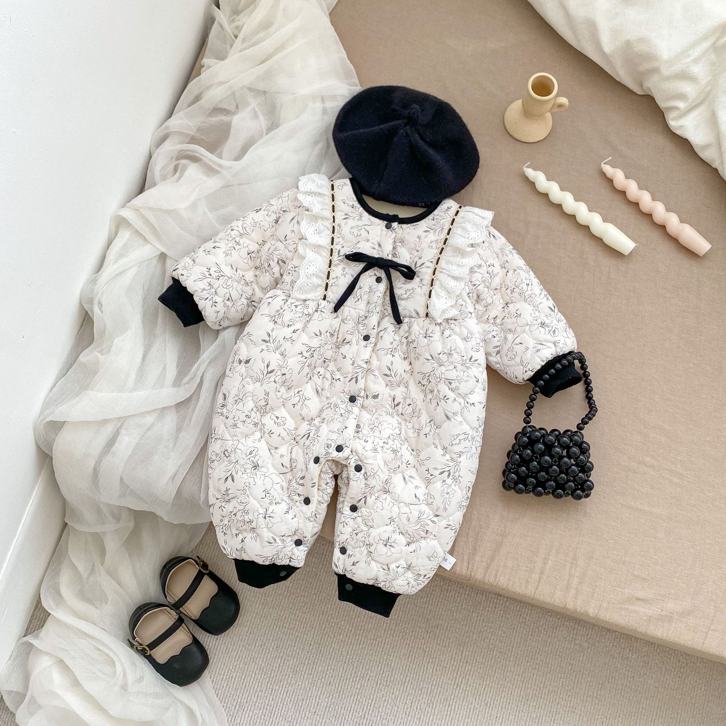 Arrival Baby Girls Floral Pattern Single Breasted Thick Romper, MyKids-USA®, Baby One-Pieces, MyKids-USA -  -  -  -  -  -  - 
