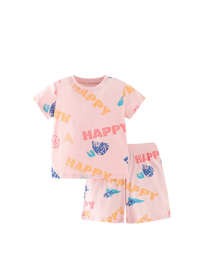 Summer Baby Kids Letters and Geometric Pattern T-shirt and Shorts Clothing Set for Girls, MyKids-USA®, Baby & Toddler Outfits, MyKids-USA -  -  -  -  -  -  - 
