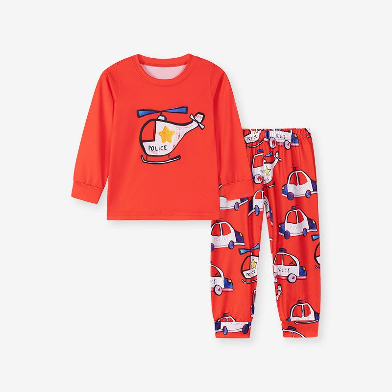 MyKids-USA Police Adventure Long Sleeve Kids Pajama Set –  Patrol Cars & Helicopter Design, MyKids-USA®, Pajamas, MyKids-USA - Size/Age - 90 (12-24M) - Color - Orange -  -  - TR2508282149-A