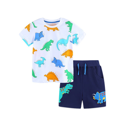 Summer Baby Kids Cartoon Animals Pattern T-shirt and Shorts Color Patchwork Clothing Set for Boys, MyKids-USA®, Baby & Toddler Outfits, MyKids-USA - Size/Age - 90 (12-24M) - Color - Colorful -  -  - TR2506071638-A.