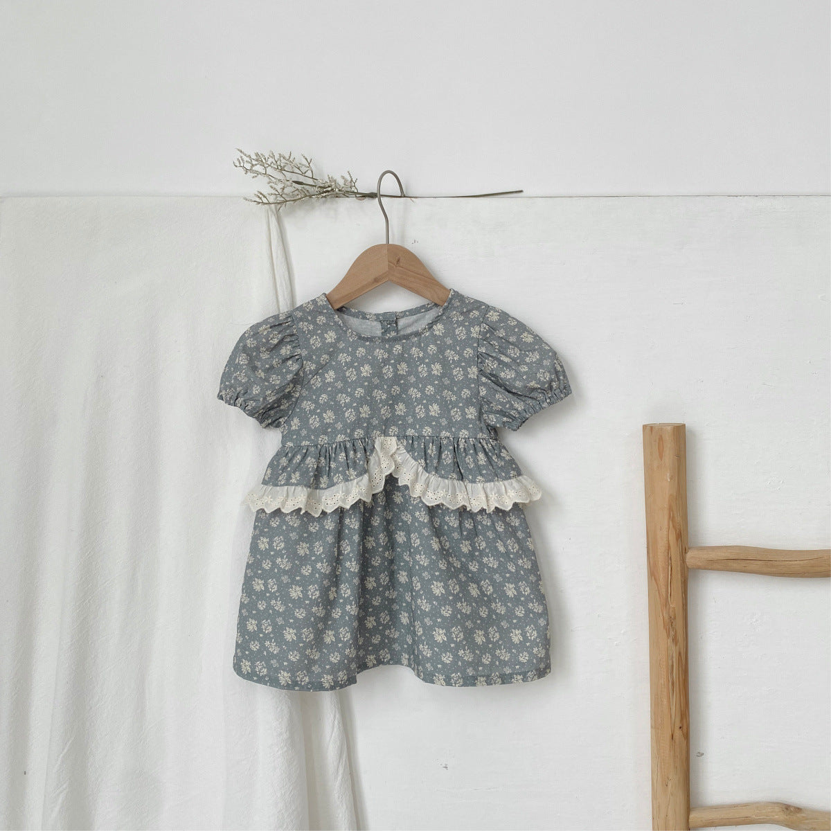 Summer Arrival Northern Europe Floral Pattern Short Sleeves Dress for Stylish Girls, MyKids-USA®, Baby & Toddler Dresses, MyKids-USA - Size/Age - 73 (6-9M) - Color - Blue -  -  - TR2505182354-A